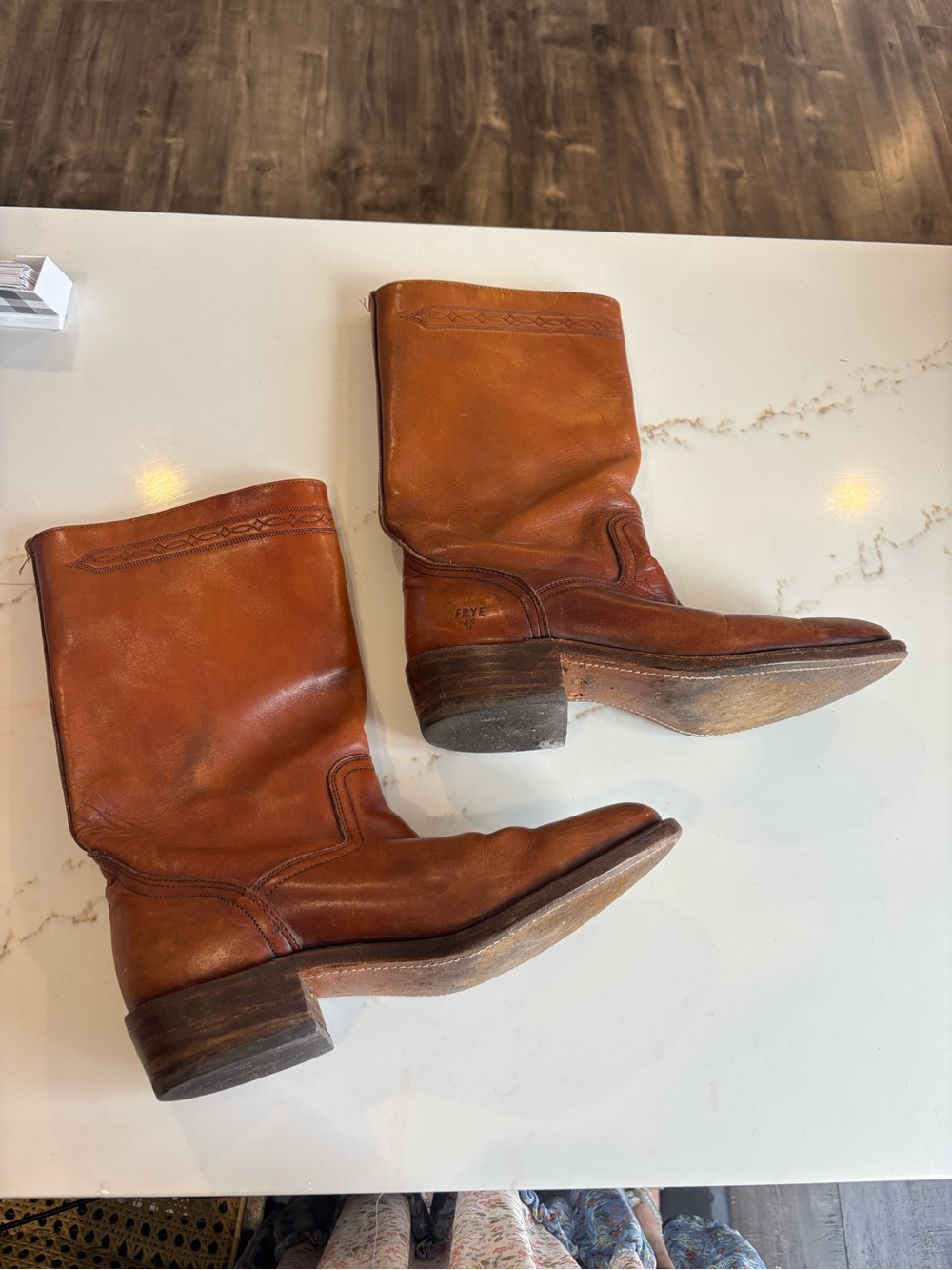 Frye Tan Leather Cowboy Boots - Neutral Leather Interior - Picture 2 of 3